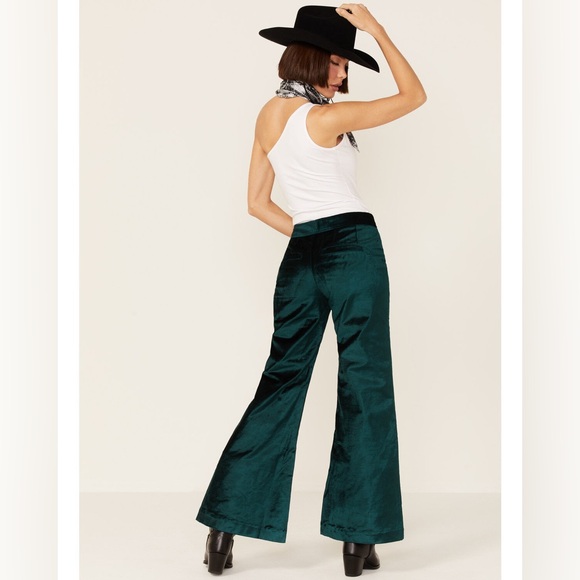 Free People Walk With You Velvet Flare Pants in Emerald Green Size 28 - Picture 6 of 12